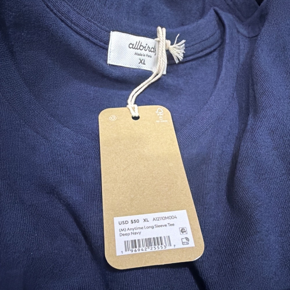 Allbirds Navy Organic Cotton Soft Merino Wool Long Sleeve Mens Shirt NWT XL - Picture 4 of 5